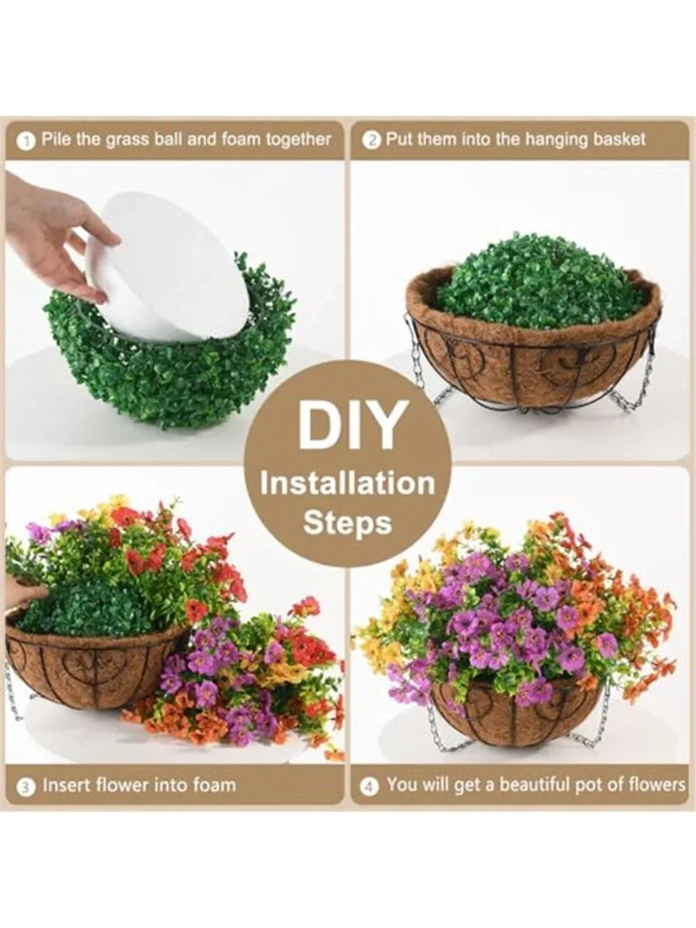 Artificial Hanging Daisy Basket UV Resistant Faux Flowers Patio Porch Decor